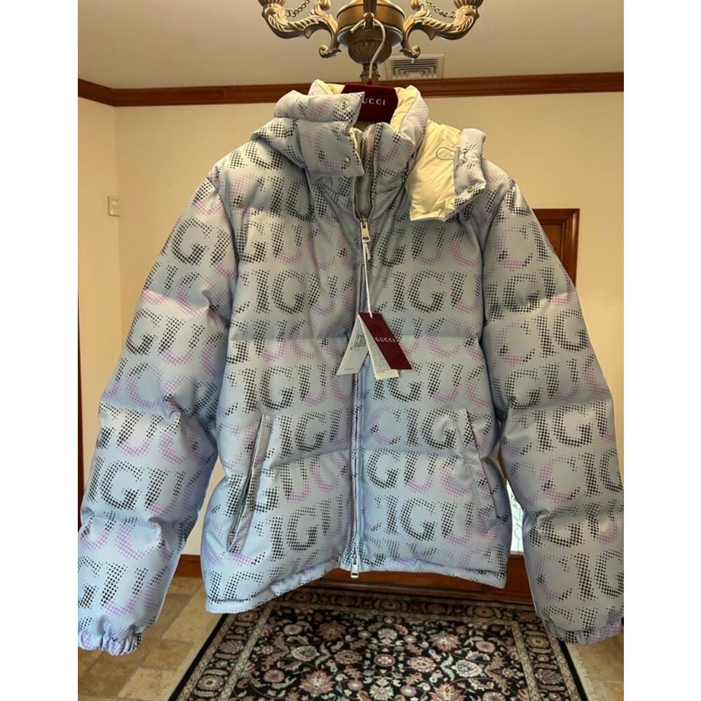 Men's Gucci printed technical Poplin puffer jacket size 54/XXL made in Italy